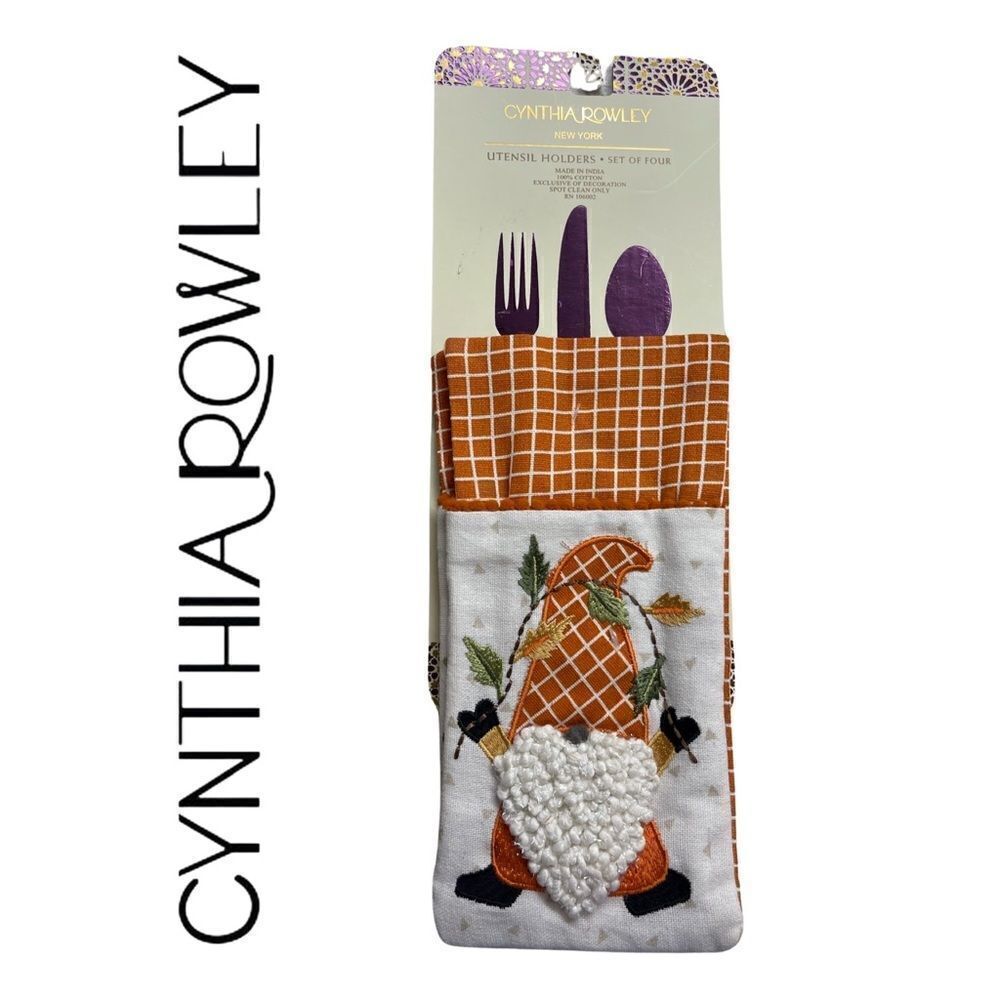 Cynthia Rowley New York Appliquéd Gnome Utensil Holders Set of 4 NWT